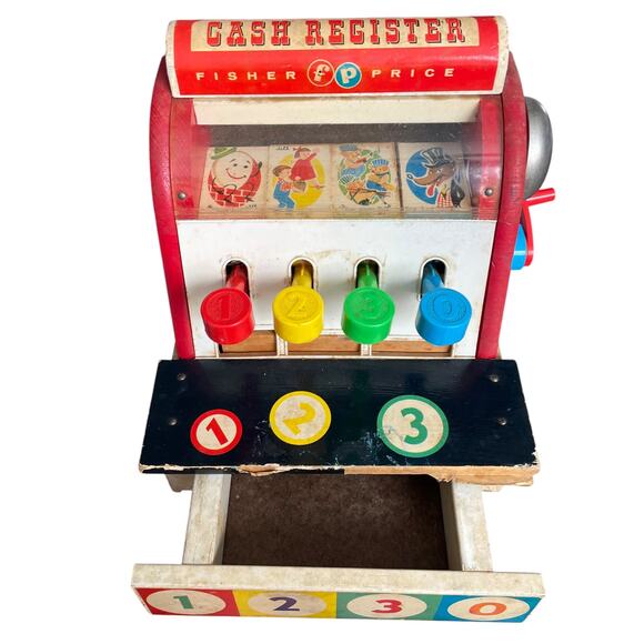 Vintage 1963 Fisher Price Wood Cash Register No Coins Bell Rings Wooden READ - Picture 6 of 11